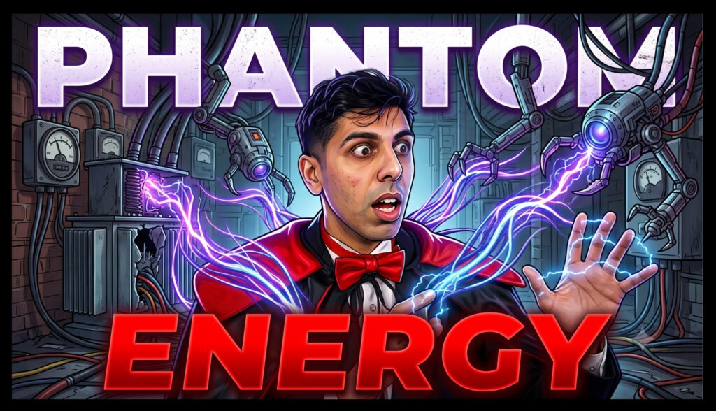 Phantom Energy title card: The Count in his vampire cape surrounded by sparking electrical machines